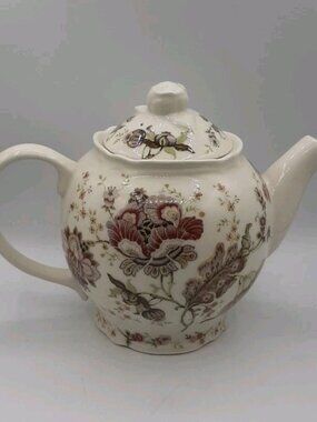 222 Fifth Gabrielle Cream Floral Teapot Fine China Full Size